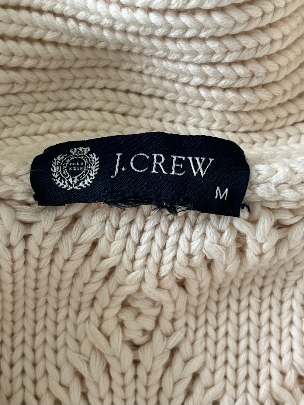 J.Crew Mens M Ivory Fisherman Cable Knit Cotton Shawl Collar Pullover Sweater